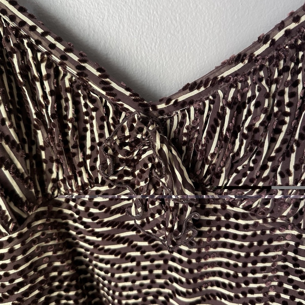 Anna Sui Spaghetti Strap Top Women's 10 Brown Stripes Polka Dots Silk Blend - Picture 8 of 16